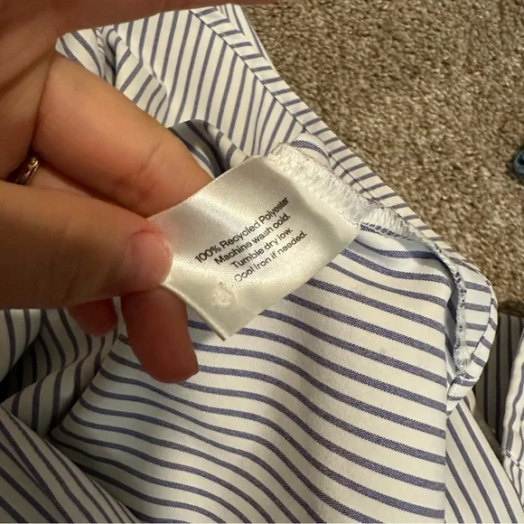 Ministry of Supply Women's White and Blue Striped Button-Down Shirt - Picture 3 of 12